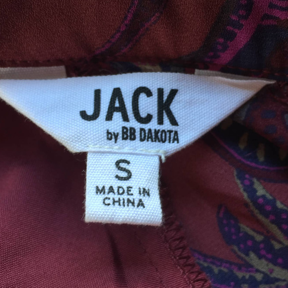 Jack by BB Dakota Dress Womens Small Burgundy Mini Paisley Long Sleeve Lined - Picture 2 of 11